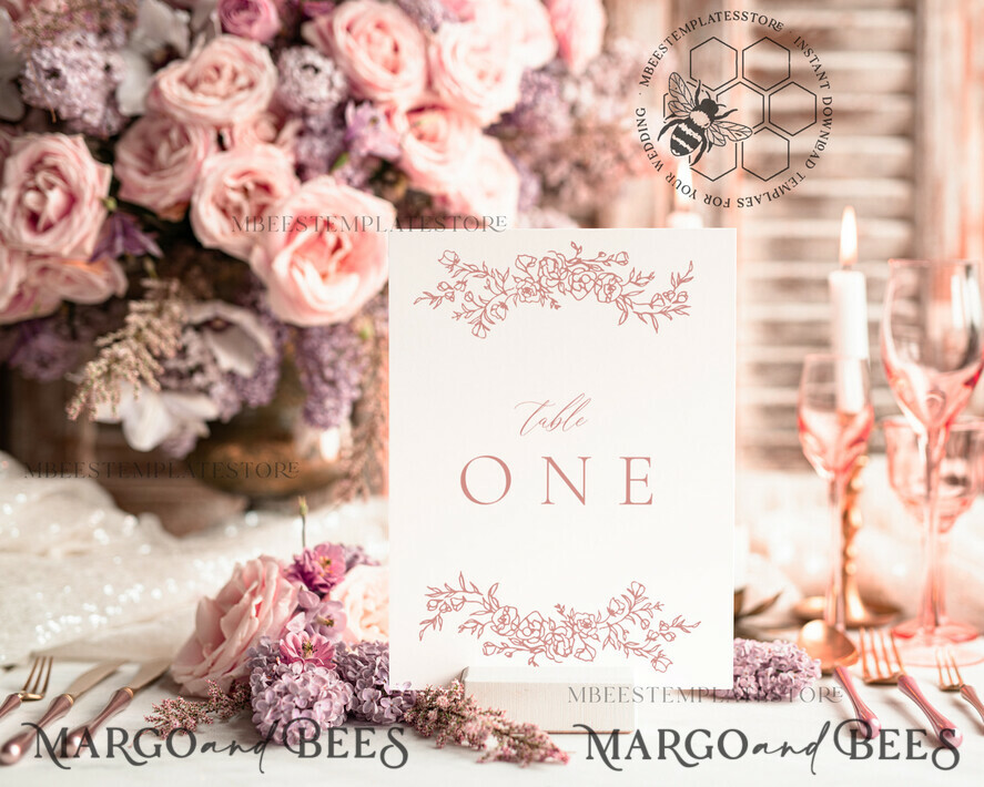 TEMPLETT wedding stationery Minimalist table number template, table numbers editable, Instant download Modern table numbers, Garden table number  Printable, WRoses8