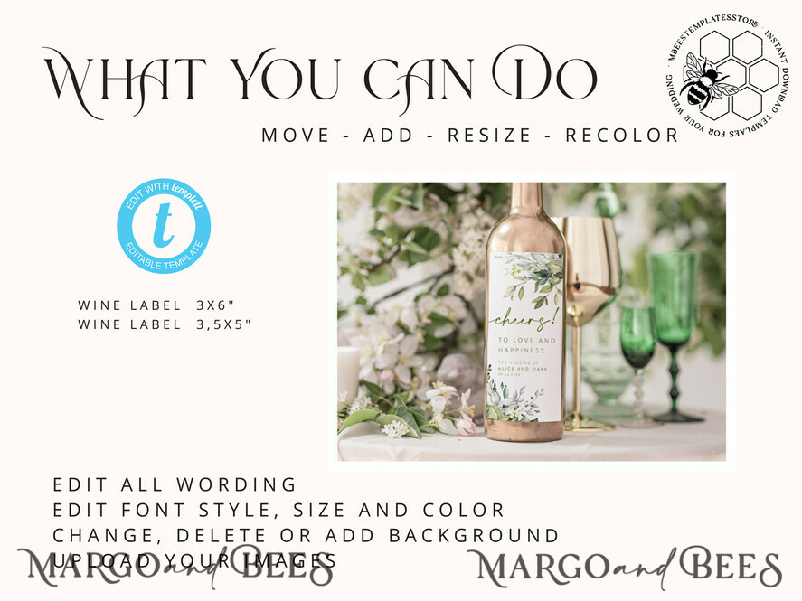 TEMPLETT wedding stationery Modern wine label wedding template, wine label weddings editable, Instant download Sage Green wine label wedding Garden Printable, WGreen4
