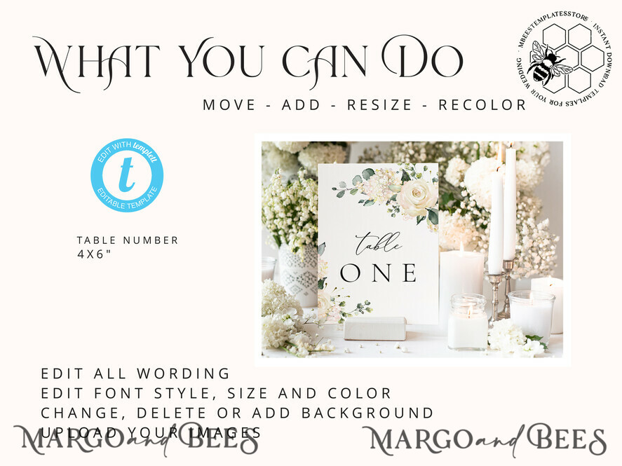 TEMPLETT wedding stationery Sage Green table number template, table numbers editable, Instant download Modern table numbers, Garden table number  Printable, WRoses55
