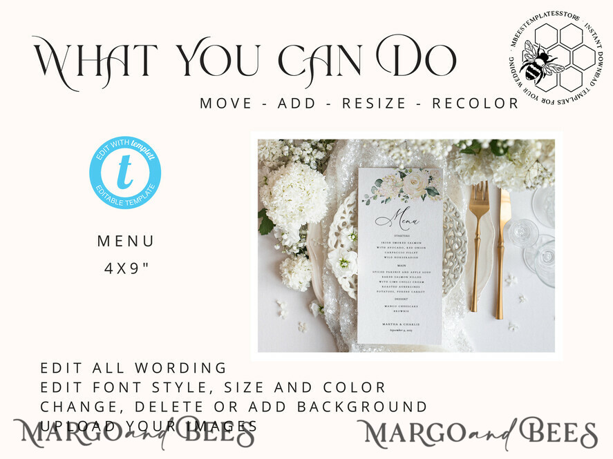 TEMPLETT wedding stationery Sage Green wedding menu template, wedding menus editable, Instant download Modern wedding menus, Garden wedding menu Printable, WRoses55