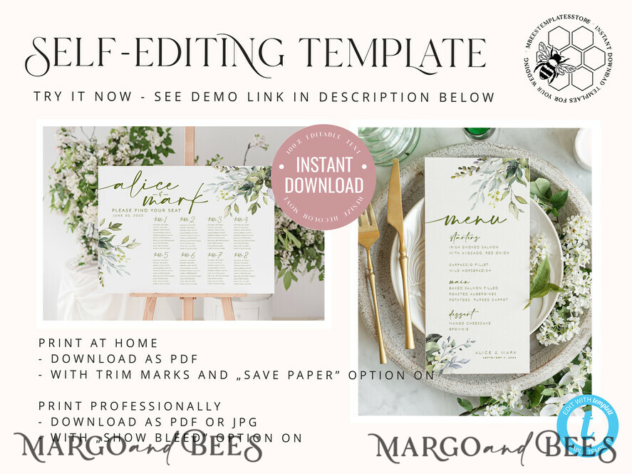 TEMPLETT wedding stationery Sage Green table number template, table numbers editable, Instant download Modern table numbers, Garden table number  Printable, WGreen4
