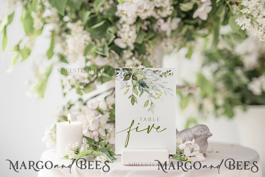 TEMPLETT wedding stationery Sage Green table number template, table numbers editable, Instant download Modern table numbers, Garden table number  Printable, WGreen4