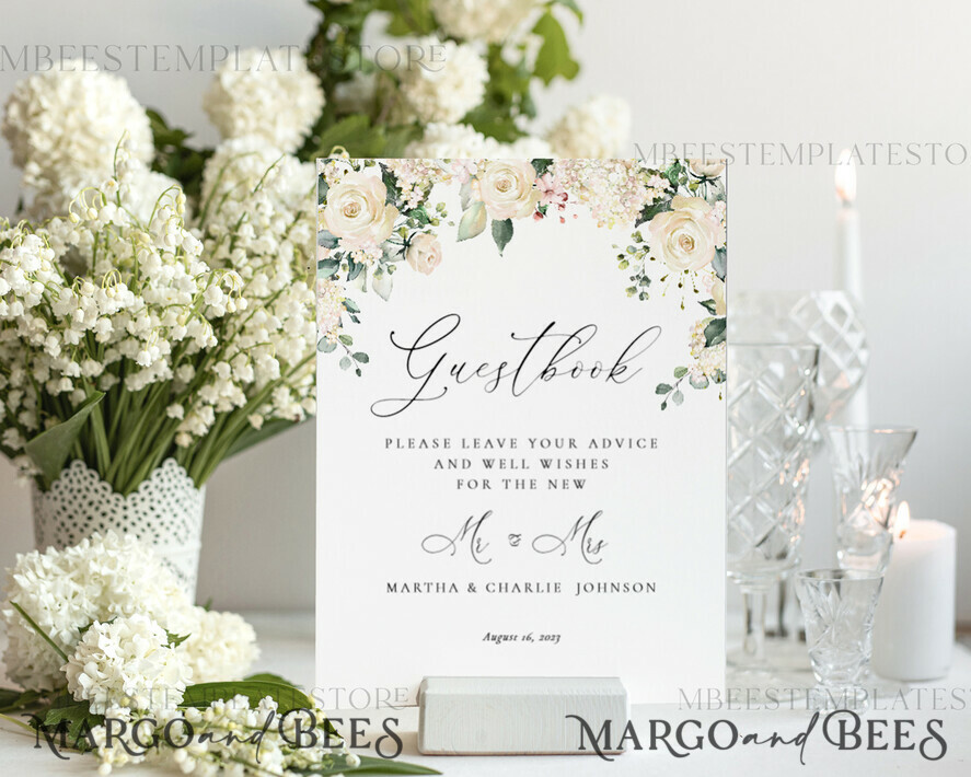 TEMPLETT wedding signs Green Guestbook Wedding Sign template, Instant download Greenery Wedding Guest book Sign, Guestbook Printable, Minimalist Sign, WRoses55