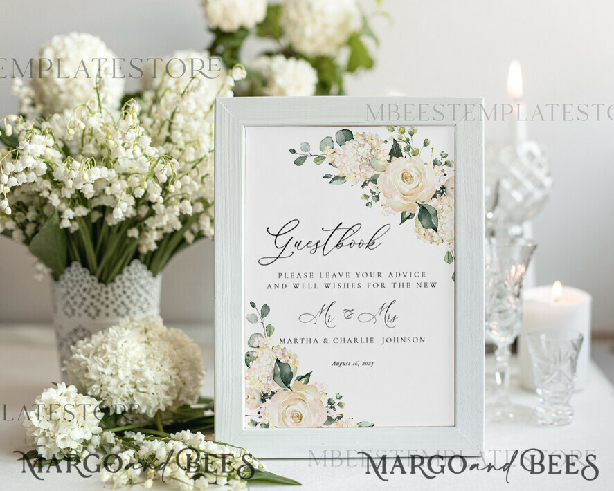 TEMPLETT wedding signs Green Guestbook Wedding Sign template, Instant download Greenery Wedding Guest book Sign, Guestbook Printable, Minimalist Sign, WRoses55