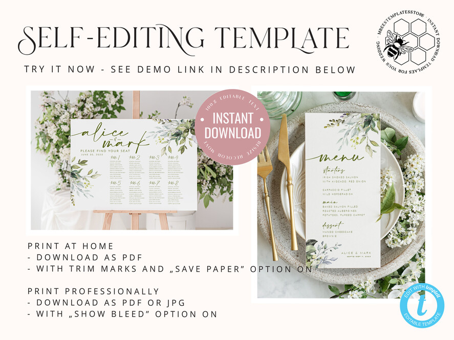 TEMPLETT wedding signs Green wedding welcome sign template, Instant download Greenery Wedding Sign, Garden Sign Set Printable, Minimalist Large Sign, WGreen4