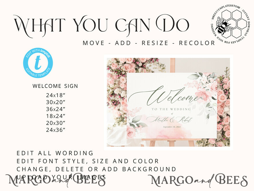 TEMPLETT wedding signs Boho wedding welcome sign template, Instant download Rustic Wedding Sign, Garden Sign Set Printable, Minimalist Large Sign, WRom1