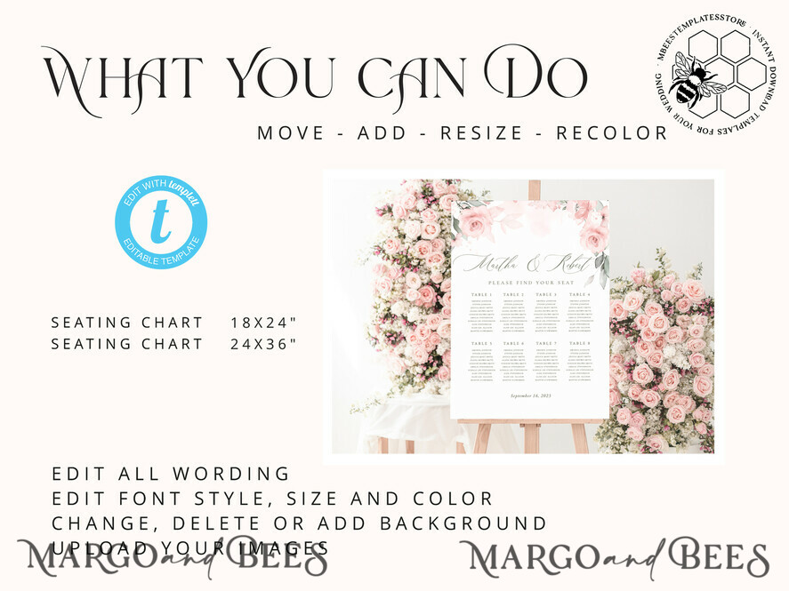 TEMPLETT wedding signs Boho Roses wedding welcome sign template, Wedding Seating Chart Template, Printable Seating Chart Wedding, Chart Sign Poster, WRom1