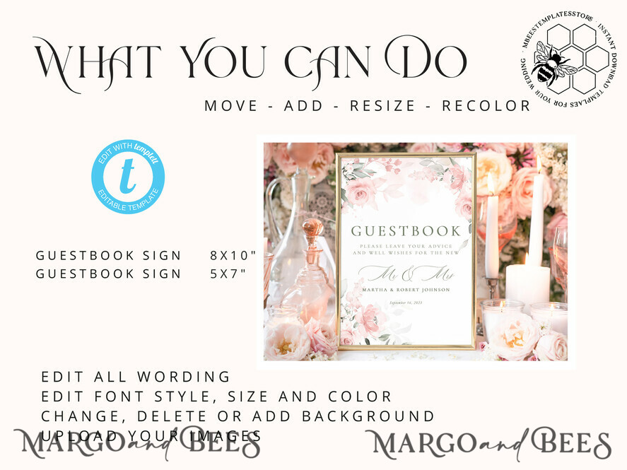 TEMPLETT wedding signs Roses Guestbook Wedding Sign template, Instant download Greenery Wedding Guest book Sign, Guestbook  Printable, Minimalist  Sign, WRom1