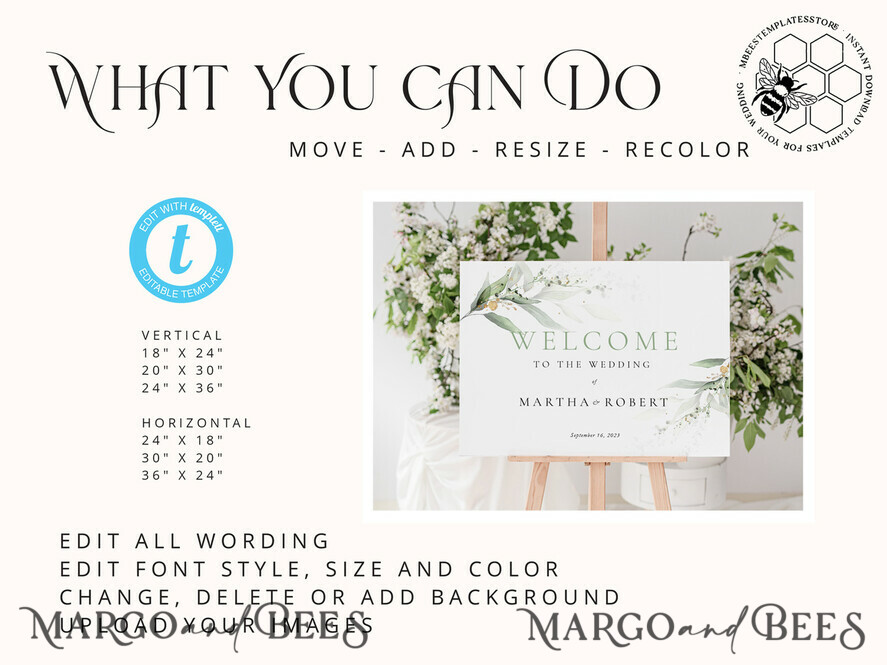 TEMPLETT wedding signs Green wedding welcome sign template, Instant download Greenery Wedding Sign, Garden Sign Set Printable, Minimalist Large Sign, WSpr1