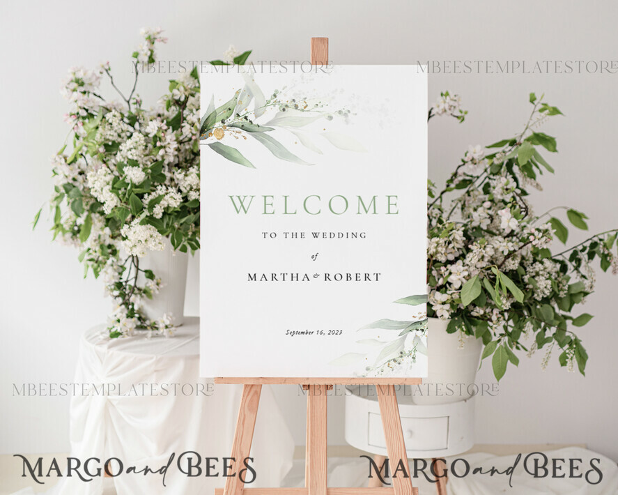 TEMPLETT wedding signs Green wedding welcome sign template, Instant download Greenery Wedding Sign, Garden Sign Set Printable, Minimalist Large Sign, WSpr1
