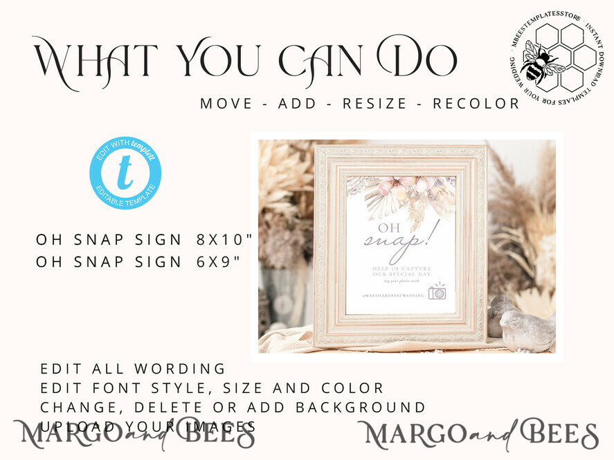 TEMPLETT wedding signs Boho Oh Snap Wedding Hashtag Sign template, Instant download Rustic Wedding Instagram Sign, Hashtag Printable, Minimalist  Sign, WPam5
