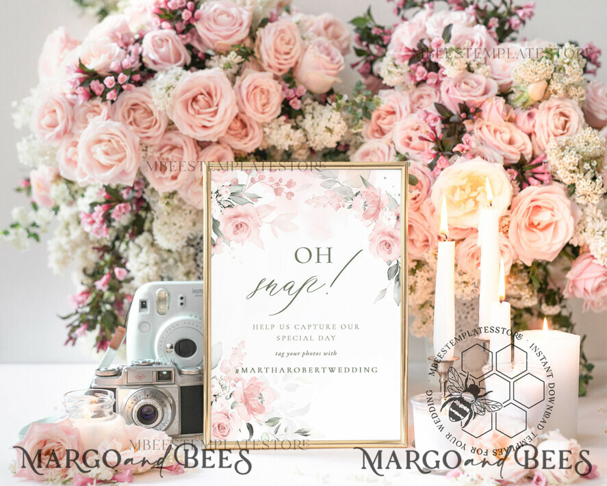 TEMPLETT  
 Hochzeitszeichen Rosen Oh Snap Hochzeits-Hashtag-Schild Vorlage, Sofortdownload Grünpflanzen Hochzeits-Instagram-Schild, Hashtag druckbar, Minimalistisches Schild, WRom1