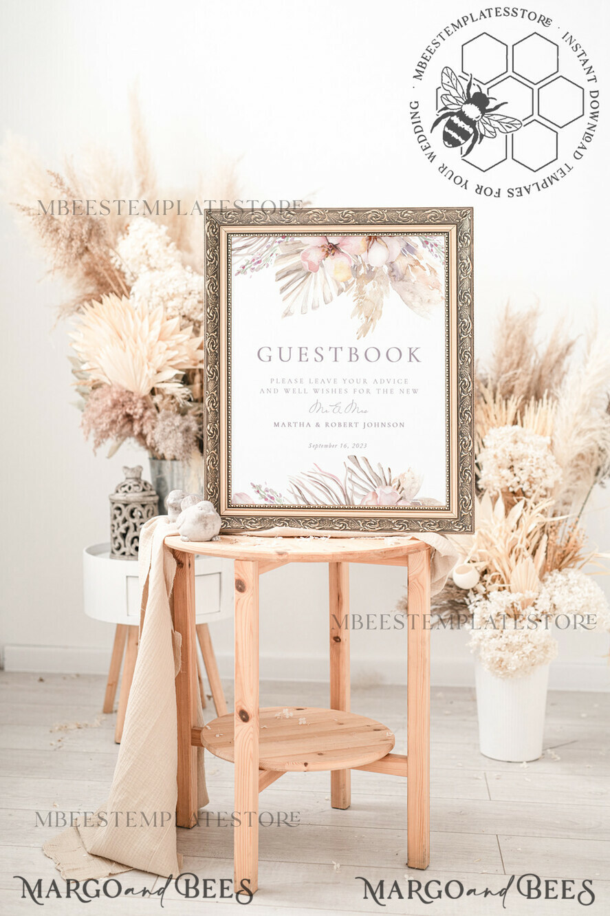 TEMPLETT wedding signs Pampas Guestbook Wedding Sign template, Instant download Boho Wedding Guest book Sign, Guestbook  Printable, Minimalist  Sign, WPam5