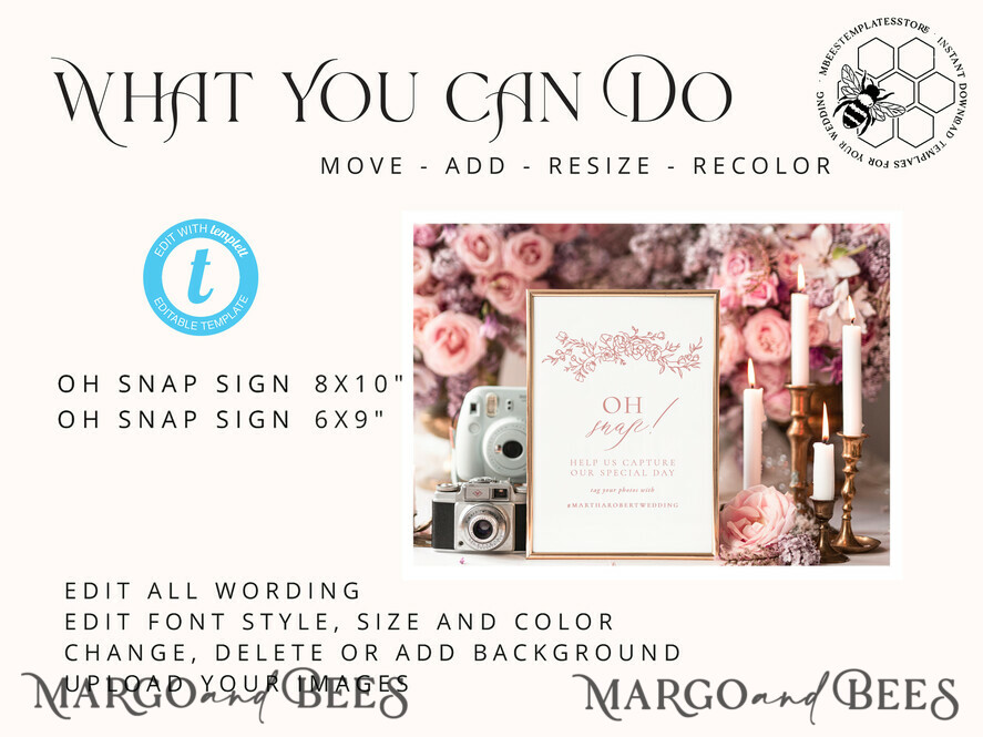 TEMPLETT  
 Hochzeitszeichen Rustikales Oh Snap Hochzeit Hashtag-Schild Vorlage, Sofortiger Download Boho Hochzeits Instagram-Schild, Hashtag Druckvorlage, Minimalistisches Schild, WRoses8