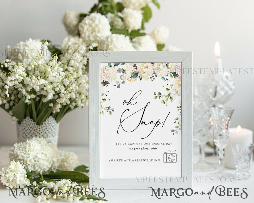TEMPLETT wedding signs Green Oh Snap Wedding Hashtag Sign template, Instant download Greenery Wedding Instagram Sign, Hashtag Printable, Minimalist Sign, WRoses55