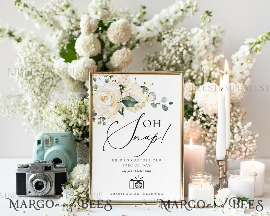 TEMPLETT wedding signs Green Oh Snap Wedding Hashtag Sign template, Instant download Greenery Wedding Instagram Sign, Hashtag Printable, Minimalist Sign, WRoses55