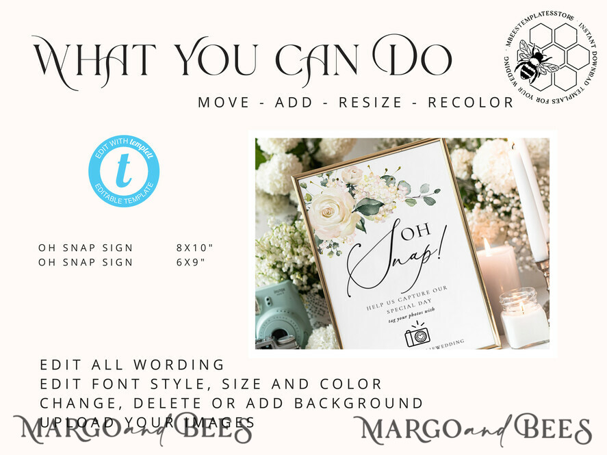 TEMPLETT wedding signs Green Oh Snap Wedding Hashtag Sign template, Instant download Greenery Wedding Instagram Sign, Hashtag Printable, Minimalist Sign, WRoses55