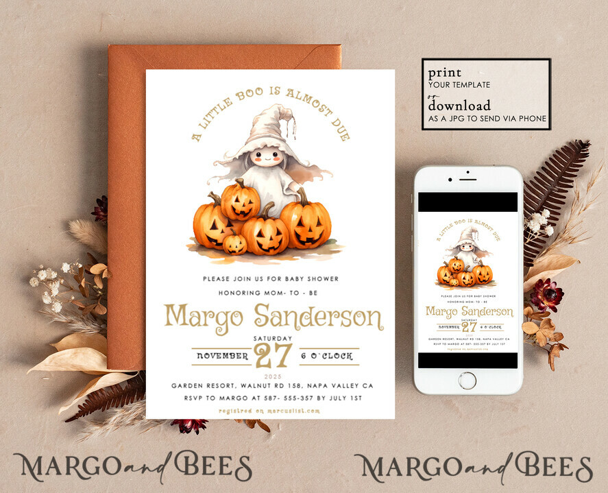 TEMPLETT baby shower Editable Fall Baby Shower Invitation Template Little boo is almost due Diapper Raffle Books Instant Download Invite Gender Neutral halloween