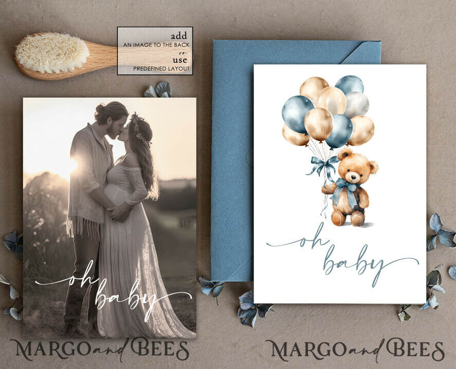 TEMPLETT  
 Babyparty Gewölbte Teddy-Bär Baby Junge Babyparty Einladungsvorlagen-Set Wir können es kaum erwarten Windelverlosung Bücher, Sofort-Download Druckbare Einladungen Heimdruck