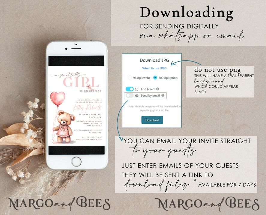 TEMPLETT baby shower blush pink Teddy Bear Baby Girl Shower Invitation Template Set sweel little girl on her way Diapper Raffle Books Arch Instant Download Blush Pink editable invite