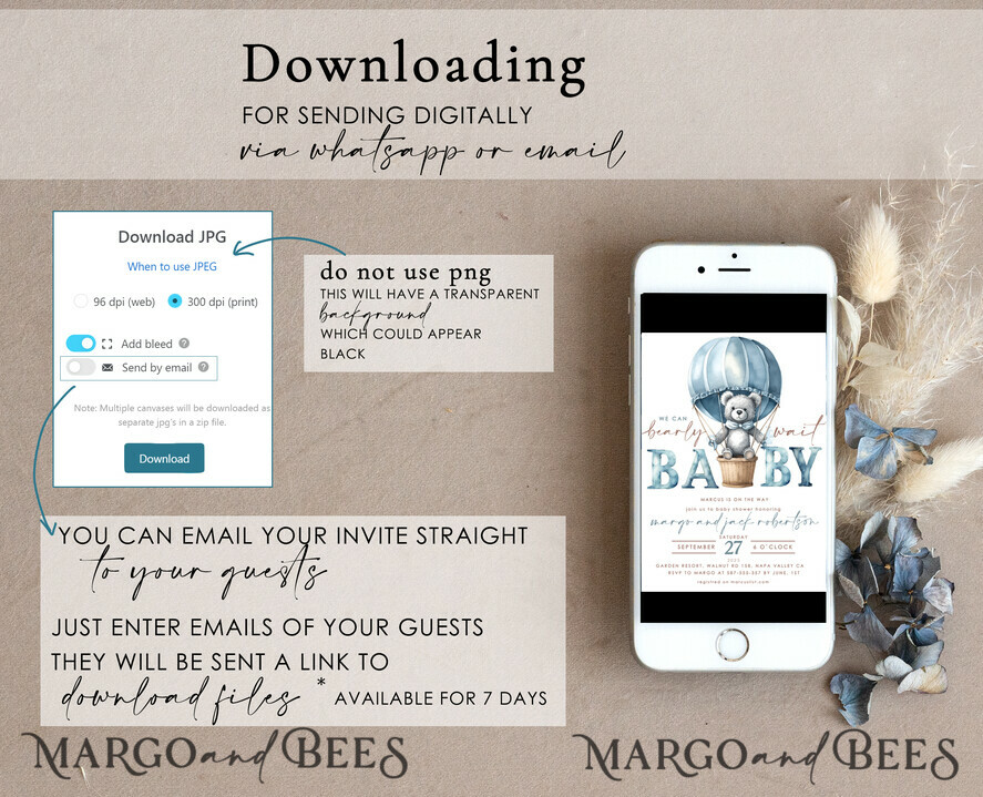 TEMPLETT baby shower Teddy Bear Baby Boy Shower Invitation Template Set We Can Bearly Wait Diaper Raffle Books, Instant Download Printable Hot air balloon basket