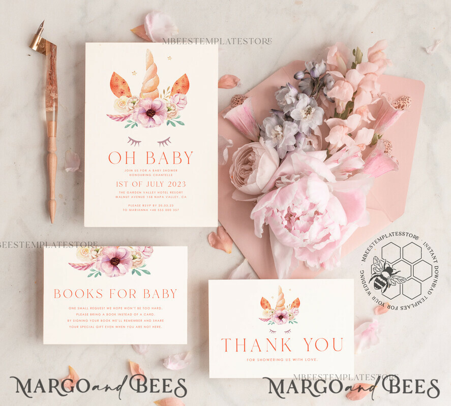 TEMPLETT baby shower Beautiful Baby Shower InvitationTemplate, Instant Download Printable Invites Home Printing, Simple Boho baby Boy and girl shower  Card Set