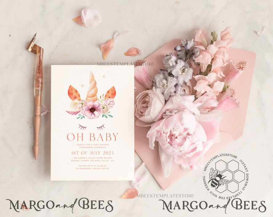 TEMPLETT baby shower Beautiful Baby Shower InvitationTemplate, Instant Download Printable Invites Home Printing, Simple Boho baby Boy and girl shower  Card Set