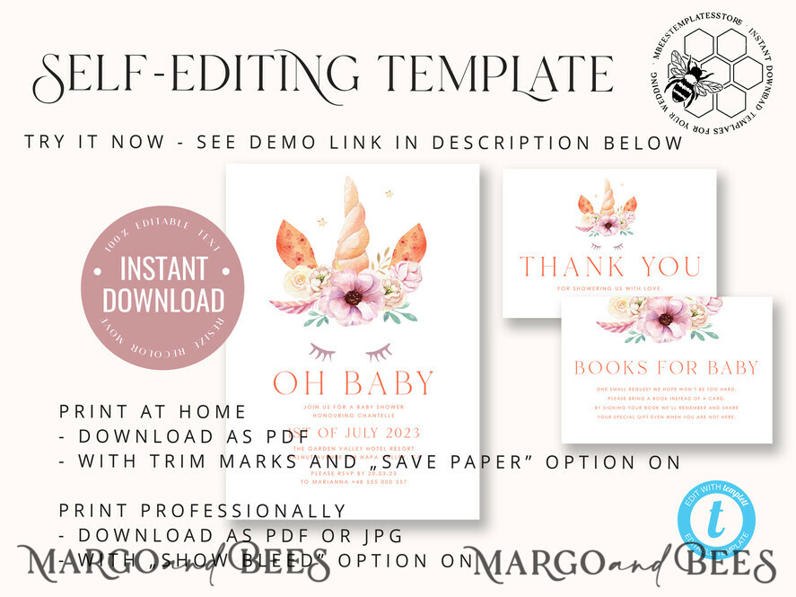 TEMPLETT baby shower Beautiful Baby Shower InvitationTemplate, Instant Download Printable Invites Home Printing, Simple Boho baby Boy and girl shower  Card Set