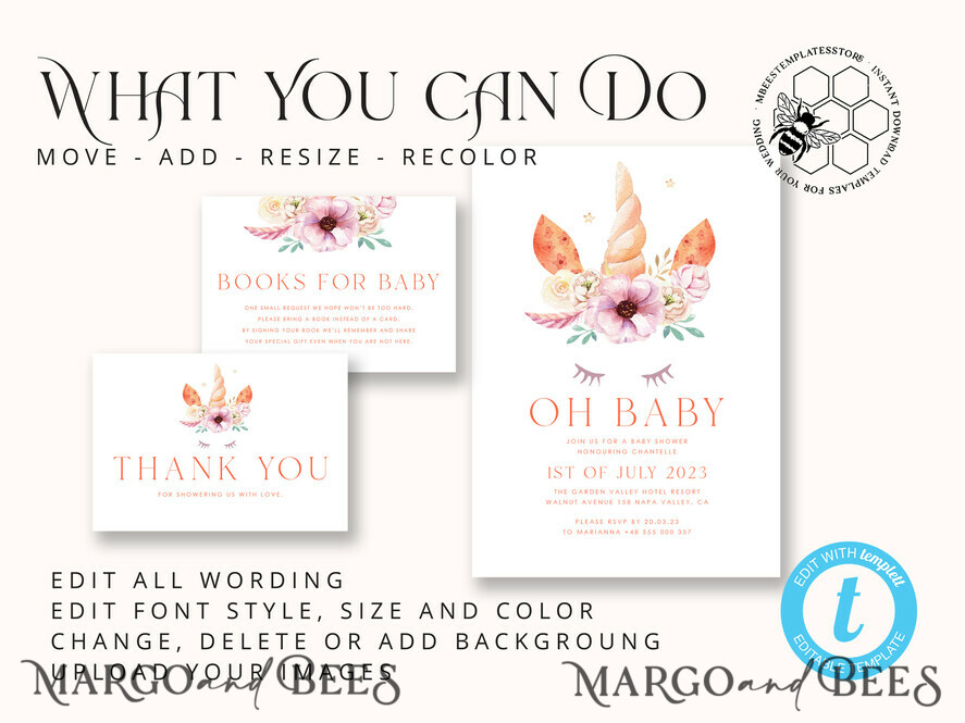 TEMPLETT baby shower Beautiful Baby Shower InvitationTemplate, Instant Download Printable Invites Home Printing, Simple Boho baby Boy and girl shower  Card Set