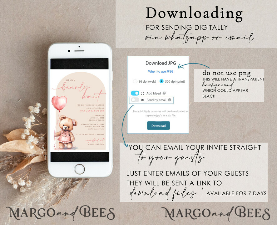 TEMPLETT baby shower Teddy Bear Baby Girl Shower Invitation Template Set We Can Bearly Wait Diapper Raffle Books Arch Instant Download Blush Pink editable invite