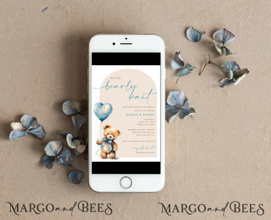 TEMPLETT baby shower  Arched Teddy Bear Baby Boy Shower Invitation Template Set We Can Bearly Wait Diaper Raffle Books, Instant Download Printable Invites Home Printing
