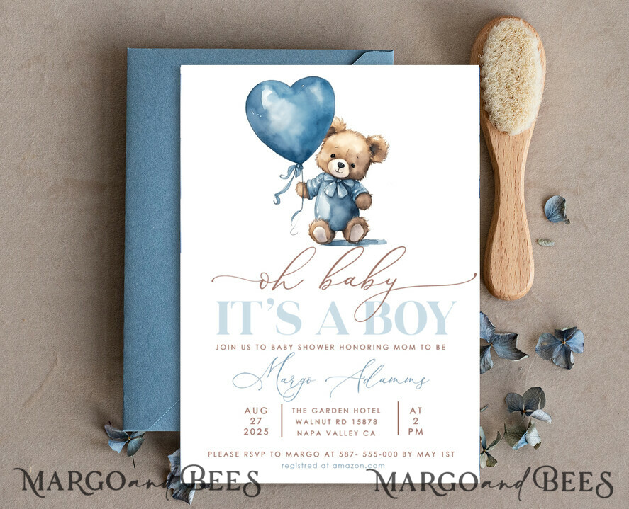 TEMPLETT baby shower Teddy Bear Baby Boy Shower Invitation Template Set We Can Bearly Wait Diaper Raffle Books, Instant Download Printable Invites Home Printing