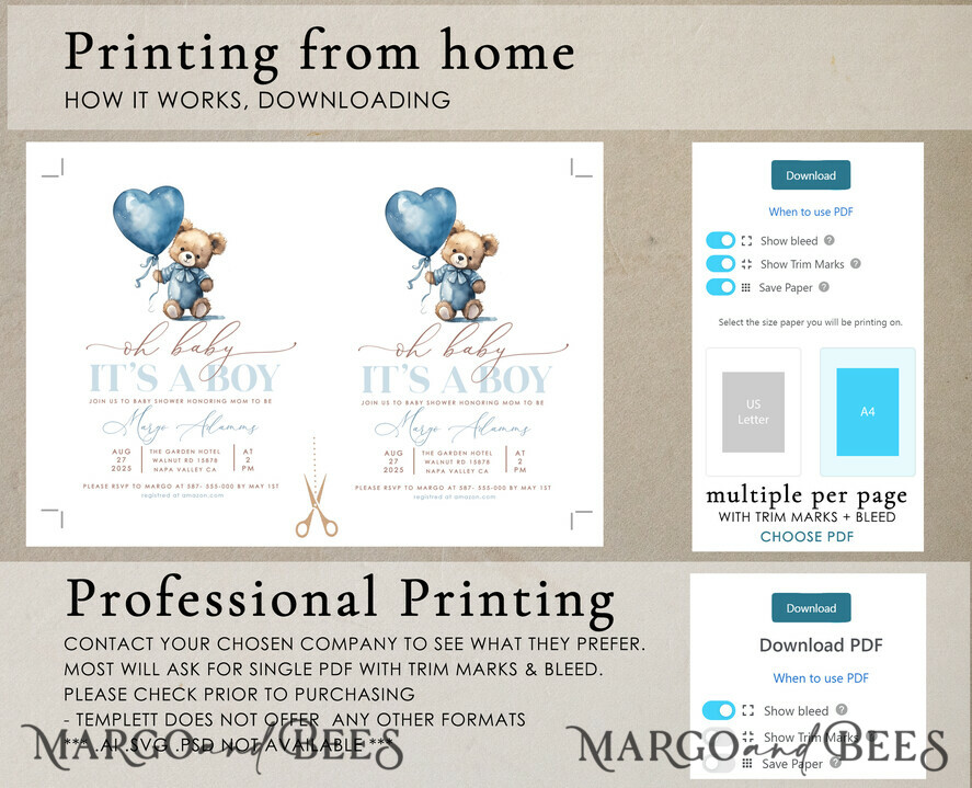 TEMPLETT baby shower Teddy Bear Baby Boy Shower Invitation Template Set We Can Bearly Wait Diaper Raffle Books, Instant Download Printable Invites Home Printing