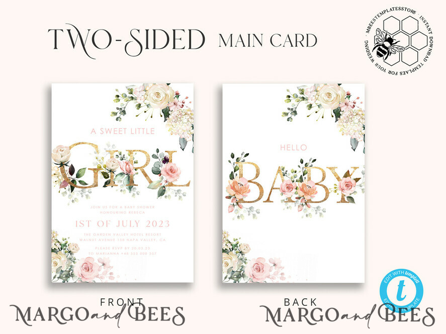 TEMPLETT baby shower Floral Baby Shower InvitationTemplate, Instant Download Printable Invites Home Printing, Simple modern baby shower  Card Set