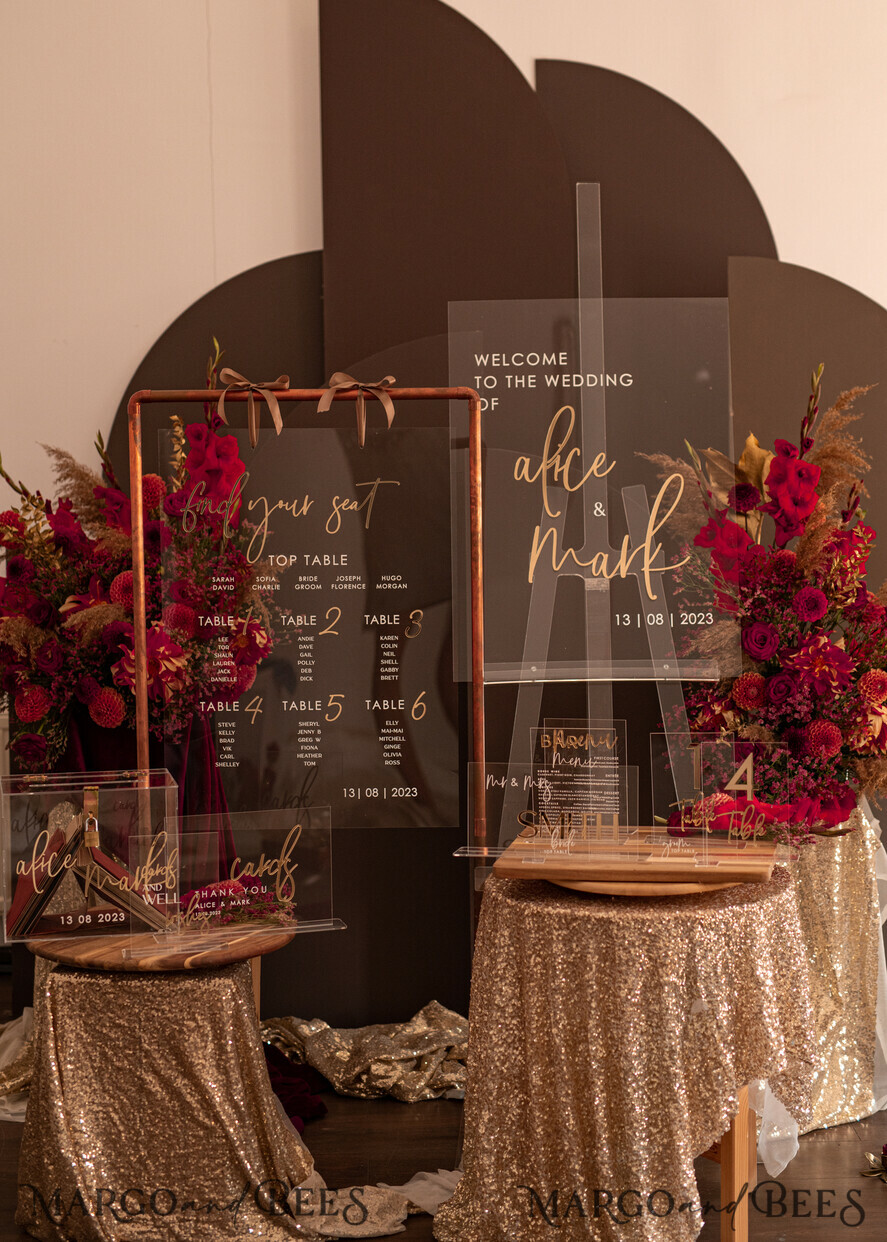 TABLE PLANS AND WEDDING WELCOME SIGNS plexi gold / velvet Luxury Clear and Gold Wedding Welcome Sign, Golden Wedding Decor, Personalised Wedding Sign, Wedding Board, Welcome Wedding Board 