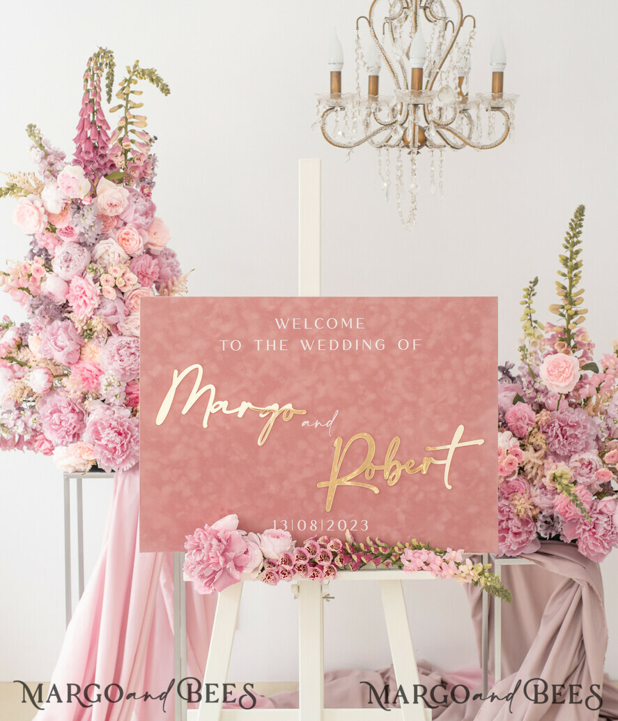 TABLE PLANS AND WEDDING WELCOME SIGNS plexi gold / velvet Luxury Velvet blush pink Wedding Welcome Sign, Golden Wedding Decor, Personalised Wedding Sign, Wedding Gift, Welcome Wedding Board BpPXSet