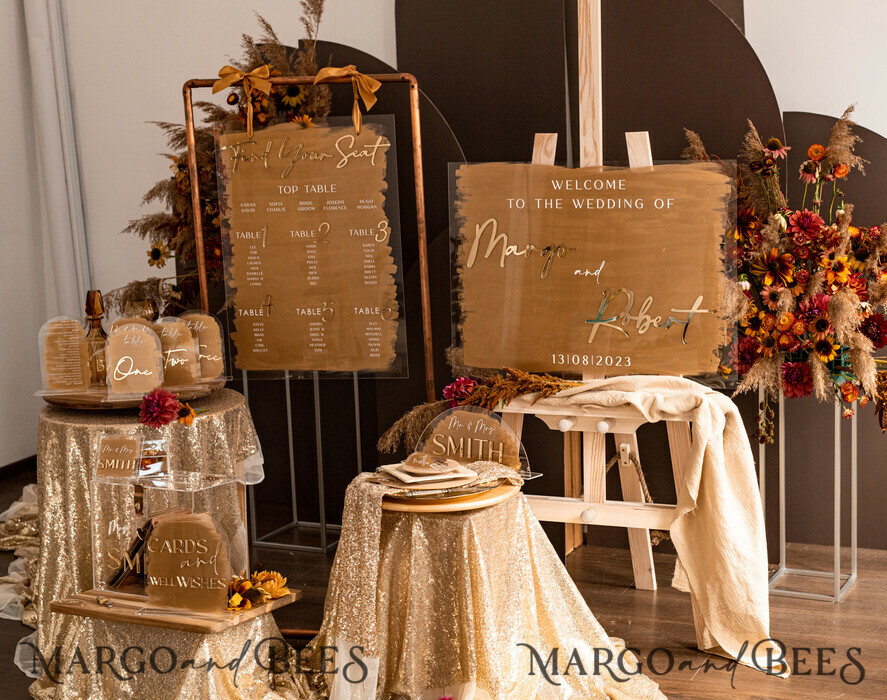 TABLE PLANS AND WEDDING WELCOME SIGNS plexi gold / velvet Luxury Clear and Gold Wedding Welcome Sign, Golden Wedding Decor, Personalised Wedding Sign, Wedding Board, Welcome Wedding Board 