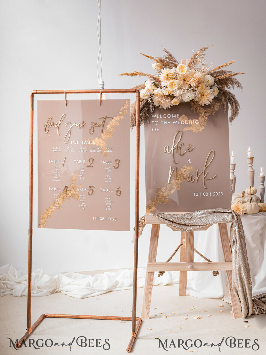 TABLE PLANS AND WEDDING WELCOME SIGNS plexi gold / velvet Acrylic Beige Wedding Welcome Sign Clear Acrylic and gold Wedding Welcome Sign, Nude Gold Plexi Wedding Welcome Sign, Tan Luxury Wedding Wedding Welcome Sign , Earthy Wedding Signage Golden mirror Wedding Welcome Sign