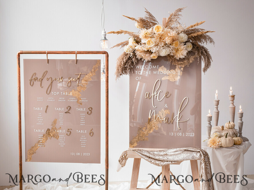 TABLE PLANS AND WEDDING WELCOME SIGNS plexi gold / velvet Acrylic Beige Wedding Welcome Sign Clear Acrylic and gold Wedding Welcome Sign, Nude Gold Plexi Wedding Welcome Sign, Tan Luxury Wedding Wedding Welcome Sign , Earthy Wedding Signage Golden mirror Wedding Welcome Sign