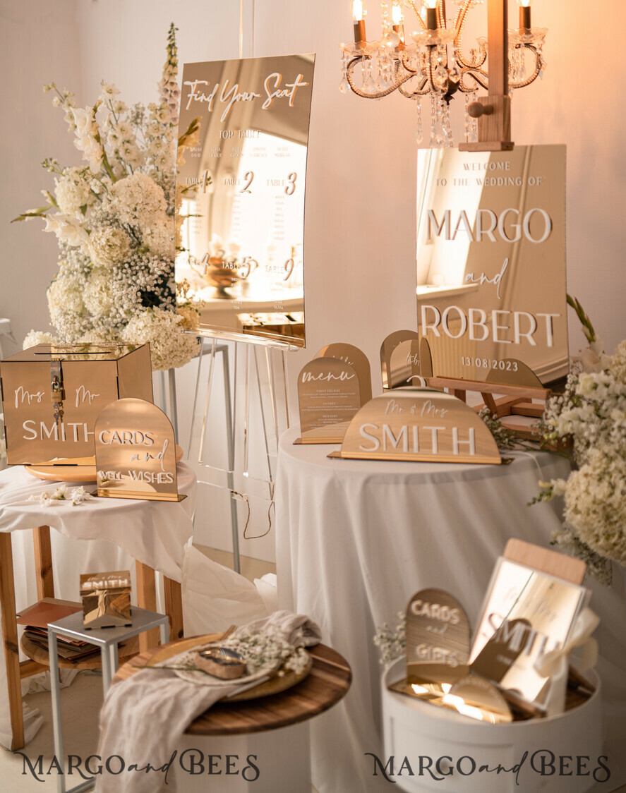TABLE PLANS AND WEDDING WELCOME SIGNS plexi gold / velvet Golden Mirror Wedding Welcome Sign, Golden Wedding Decor, Personalised Wedding Sign, Wedding Gift, Welcome Wedding Board BpPXSet