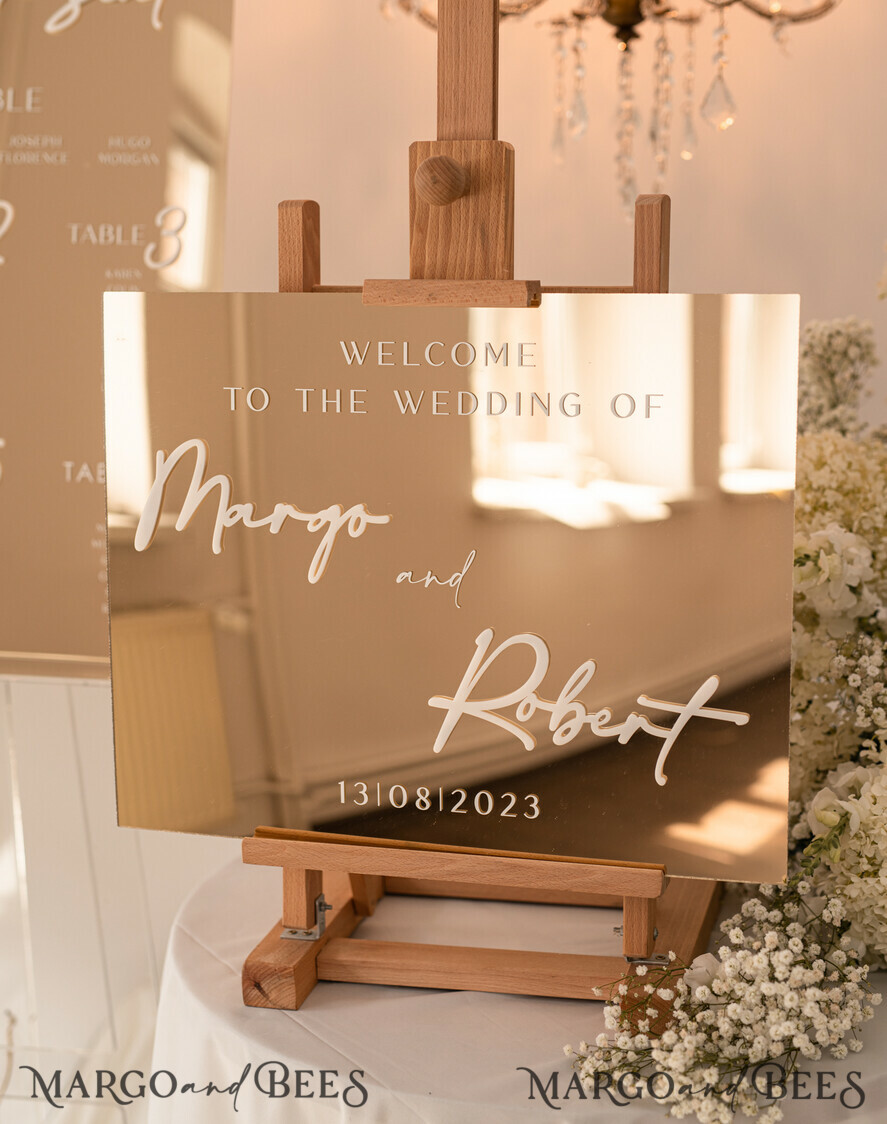 TABLE PLANS AND WEDDING WELCOME SIGNS plexi gold / velvet Golden Mirror Wedding Welcome Sign, Golden Wedding Decor, Personalised Wedding Sign, Wedding Gift, Welcome Wedding Board BpPXSet