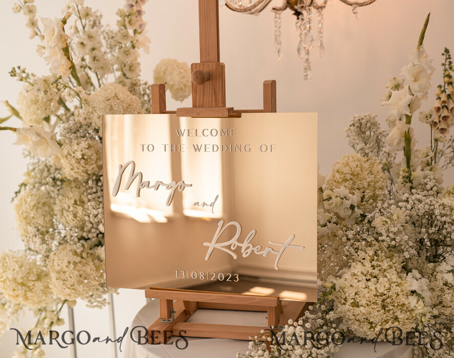 TABLE PLANS AND WEDDING WELCOME SIGNS plexi gold / velvet Golden Mirror Wedding Welcome Sign, Golden Wedding Decor, Personalised Wedding Sign, Wedding Gift, Welcome Wedding Board BpPXSet