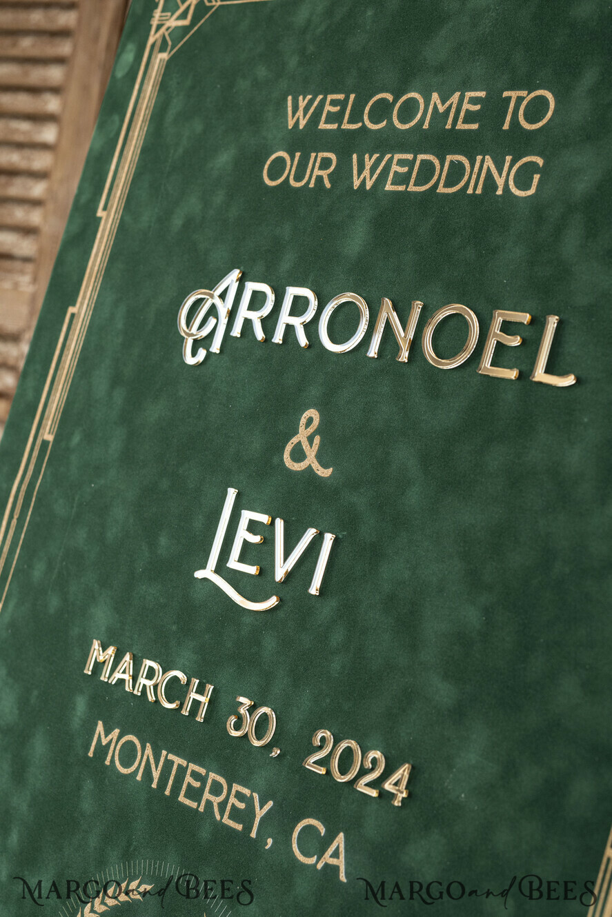 TABLE PLANS AND WEDDING WELCOME SIGNS plexi gold / velvet Art Nouveau Luxury Velvet Green Wedding Welcome Sign, Golden Great Gatsby Wedding Decor, Personalised Wedding Sign, Welcome Wedding Board