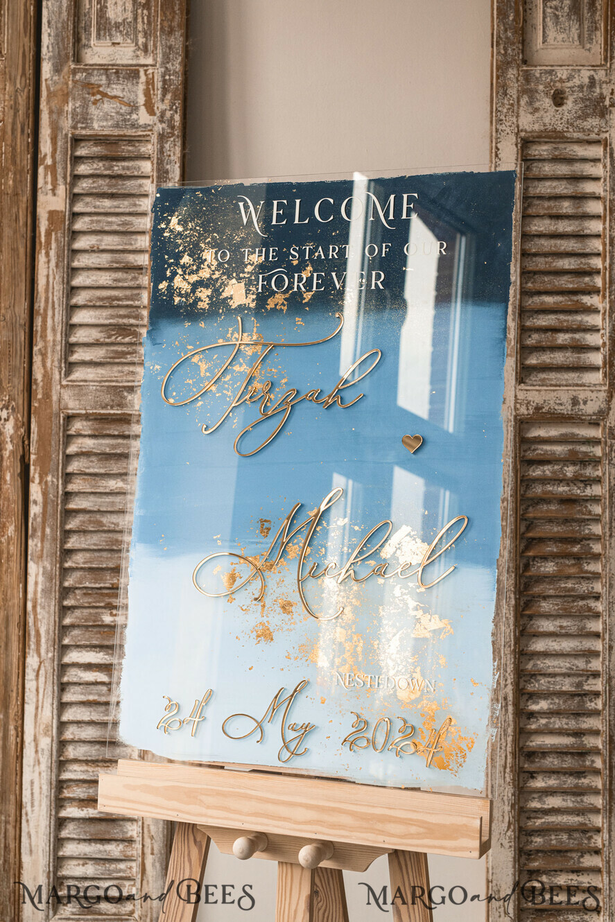 TABLE PLANS AND WEDDING WELCOME SIGNS plexi gold / velvet Acrylic dusty blue & Gold Wedding Welcome Sign, Painted Acrylic & gold Wedding Welcome Sign, Royal Blue Ombre Gold Plexi Wedding Welcome Sign,  Luxury Wedding Wedding Welcome Sign, Greece Beach Wedding Signage Golden mirror Wedding Welcome Sign