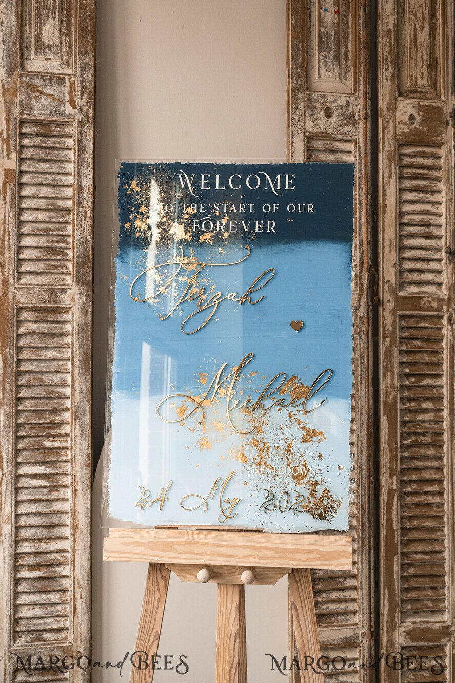 TABLE PLANS AND WEDDING WELCOME SIGNS plexi gold / velvet Acrylic dusty blue & Gold Wedding Welcome Sign, Painted Acrylic & gold Wedding Welcome Sign, Royal Blue Ombre Gold Plexi Wedding Welcome Sign,  Luxury Wedding Wedding Welcome Sign, Greece Beach Wedding Signage Golden mirror Wedding Welcome Sign