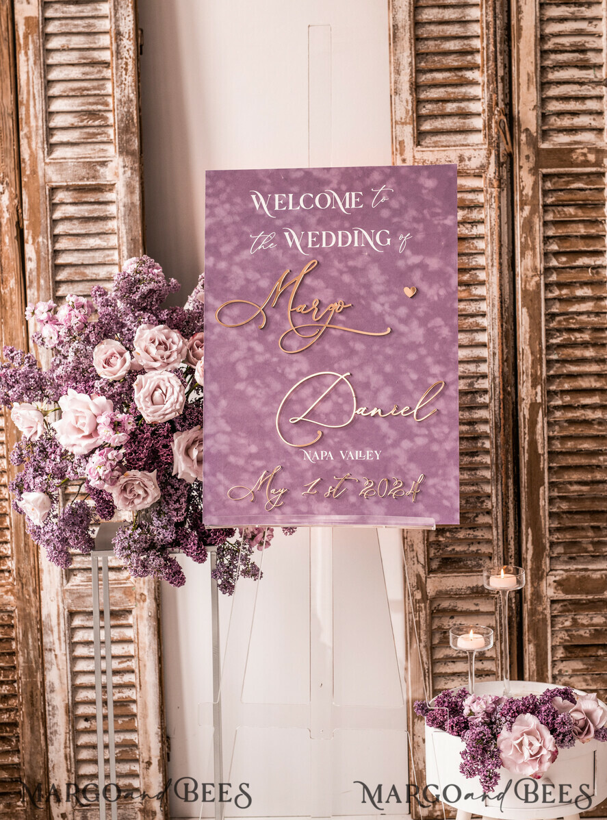 TABLE PLANS AND WEDDING WELCOME SIGNS plexi gold / velvet Velvet Mauve Wedding Welcome Sign,  Dusty Rose GoldenWedding Decor, Personalised Wedding Sign, Purple Welcome Wedding Board MvS