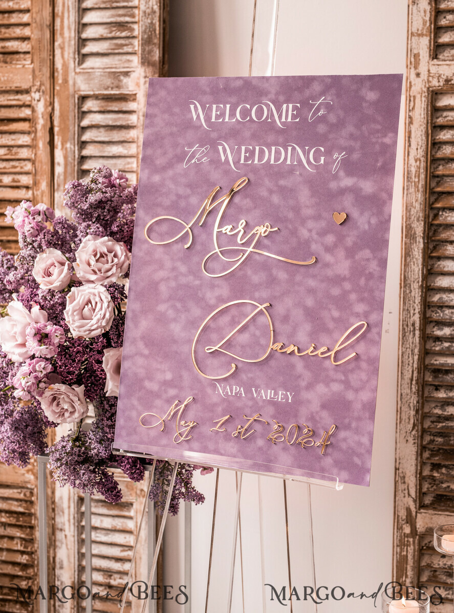 TABLE PLANS AND WEDDING WELCOME SIGNS plexi gold / velvet Velvet Mauve Wedding Welcome Sign,  Dusty Rose GoldenWedding Decor, Personalised Wedding Sign, Purple Welcome Wedding Board MvS