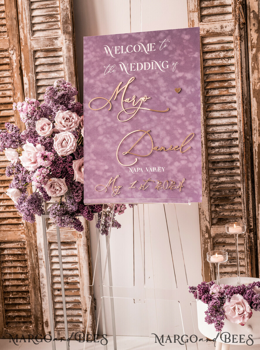 TABLE PLANS AND WEDDING WELCOME SIGNS plexi gold / velvet Velvet Mauve Wedding Welcome Sign,  Dusty Rose GoldenWedding Decor, Personalised Wedding Sign, Purple Welcome Wedding Board MvS
