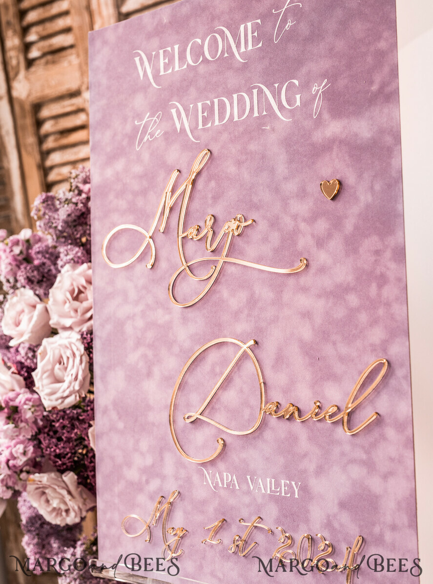 TABLE PLANS AND WEDDING WELCOME SIGNS plexi gold / velvet Velvet Mauve Wedding Welcome Sign,  Dusty Rose GoldenWedding Decor, Personalised Wedding Sign, Purple Welcome Wedding Board MvS