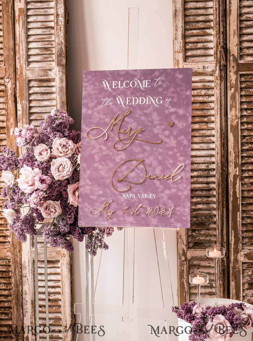 TABLE PLANS AND WEDDING WELCOME SIGNS plexi gold / velvet Velvet Mauve Wedding Welcome Sign,  Dusty Rose GoldenWedding Decor, Personalised Wedding Sign, Purple Welcome Wedding Board MvS